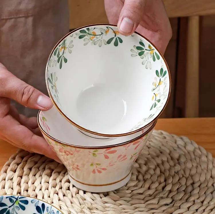 product four seasons flower japanese ceramic rice bowl 5 inch straw hat shaped bowl tableware 2021 new home tall bowl-57