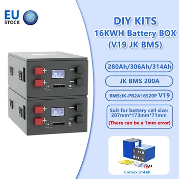 SOEC EU Stock 51.2V DIY Battery Case +16PCS Cornex 314Ah LiFePo4 Battery Stainless Steel BMS JK-PB2A16S20P All Parts