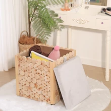 New Design Solid Wood Ottoman Storage Velvet Stool Large Storage Capacity Foot Stool