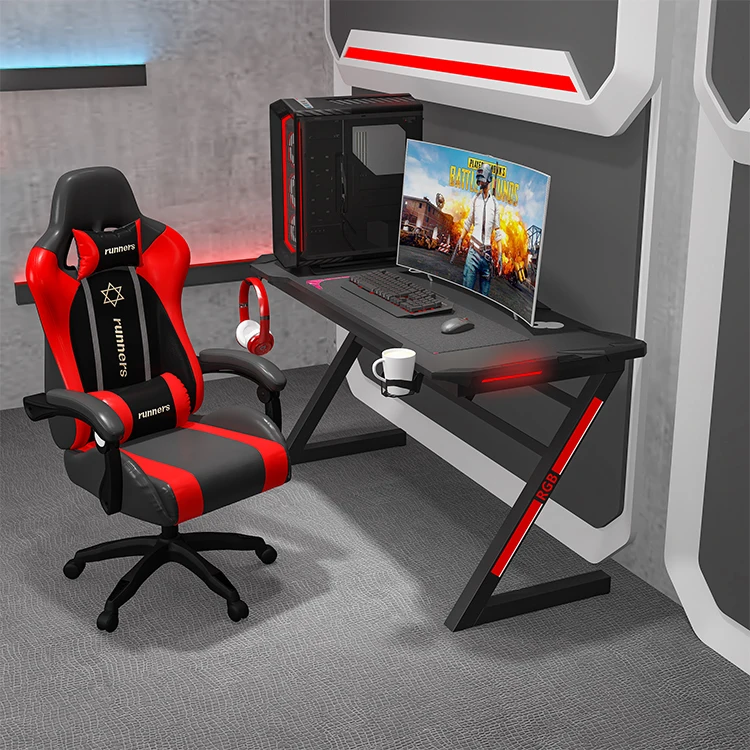 
Оптовая продажа, Высококачественная современная мебель для дома, RGB-подсветка, компьютерный стол, игровой стол 