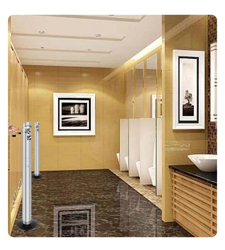 Weatherproof Ashtray Stand Outdoor Ashtray Column Cigarette Butt Receptacle Cigarette Butt Disposal Column 36-inch Metal Silver