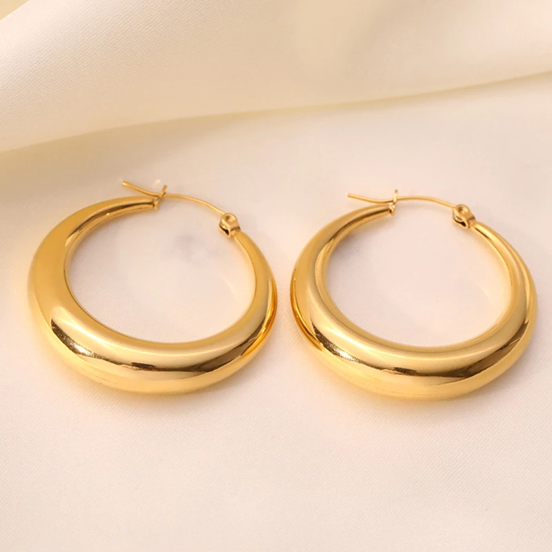 Oversized Women Circle Big Large Thick Chunky Earring Jewelry 18k Gold ...