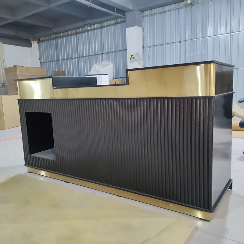 Black Stone Small Marble Wood Front Reception Desks Retail Clothes Store Barber Shop Beauty Salon Counter Medical Reception Desk