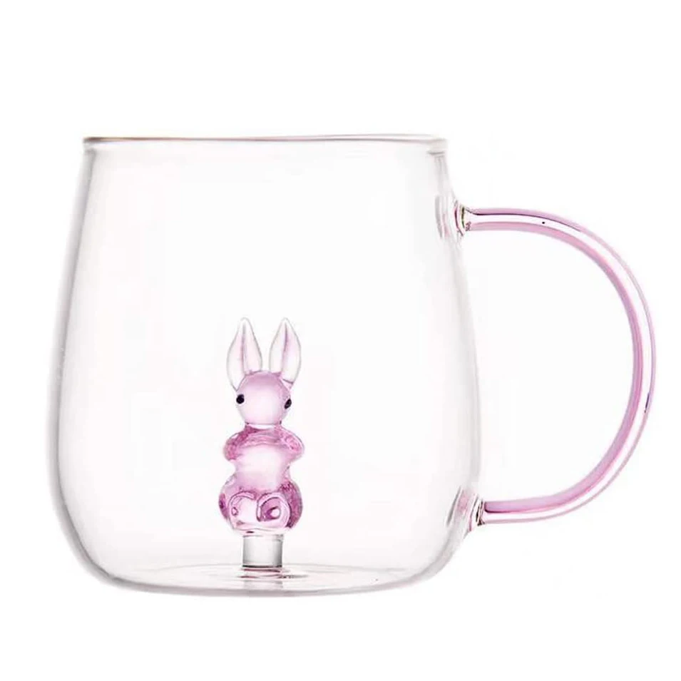 Tasse Verre 400 Ml Avec Animal 3D à L’intérieur – 2 Pièces – Design Mignon – Résistante Chaleur – Idéale Café/thé