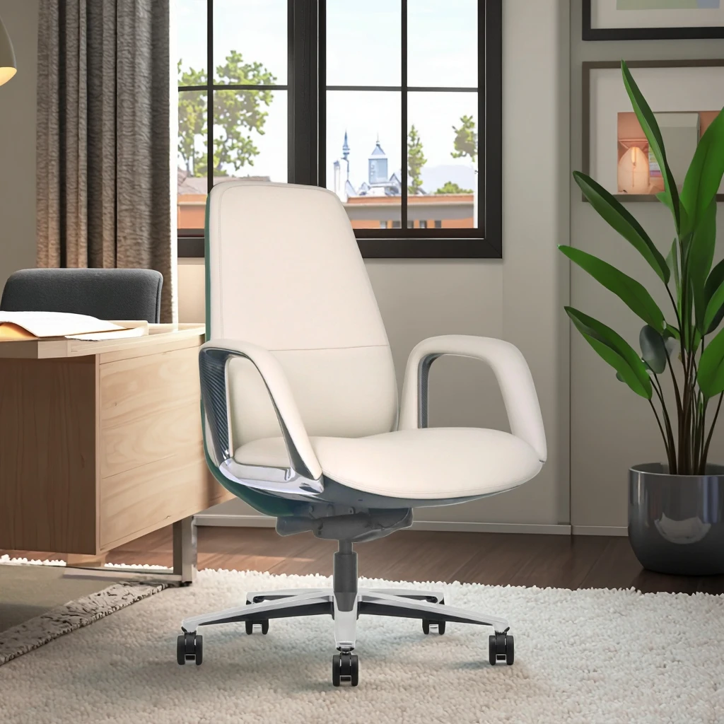 Premium Leather Office Chair Contoured Backrest Heavy Duty Mechanism Silenced Wheels Professional Seating 2
