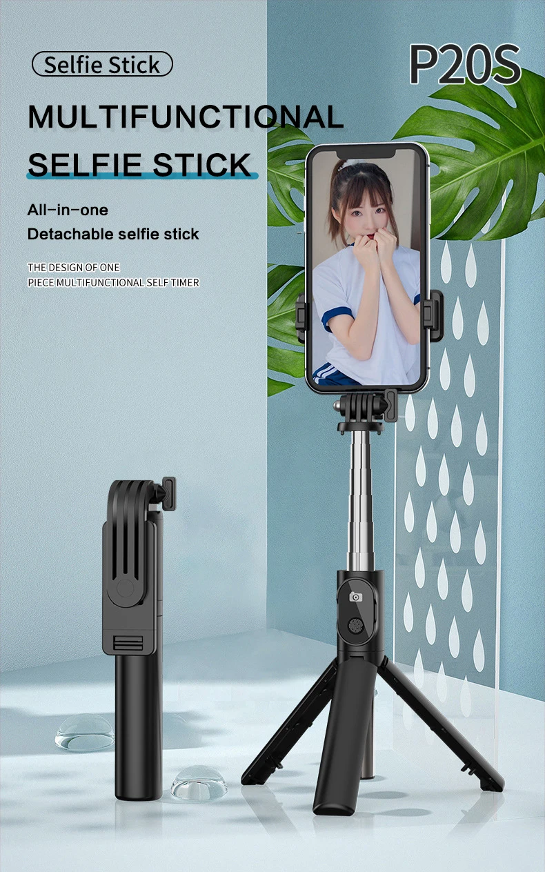 Multifunction P20s Foldable Extendable Selfie Stick Phone Holder Stand