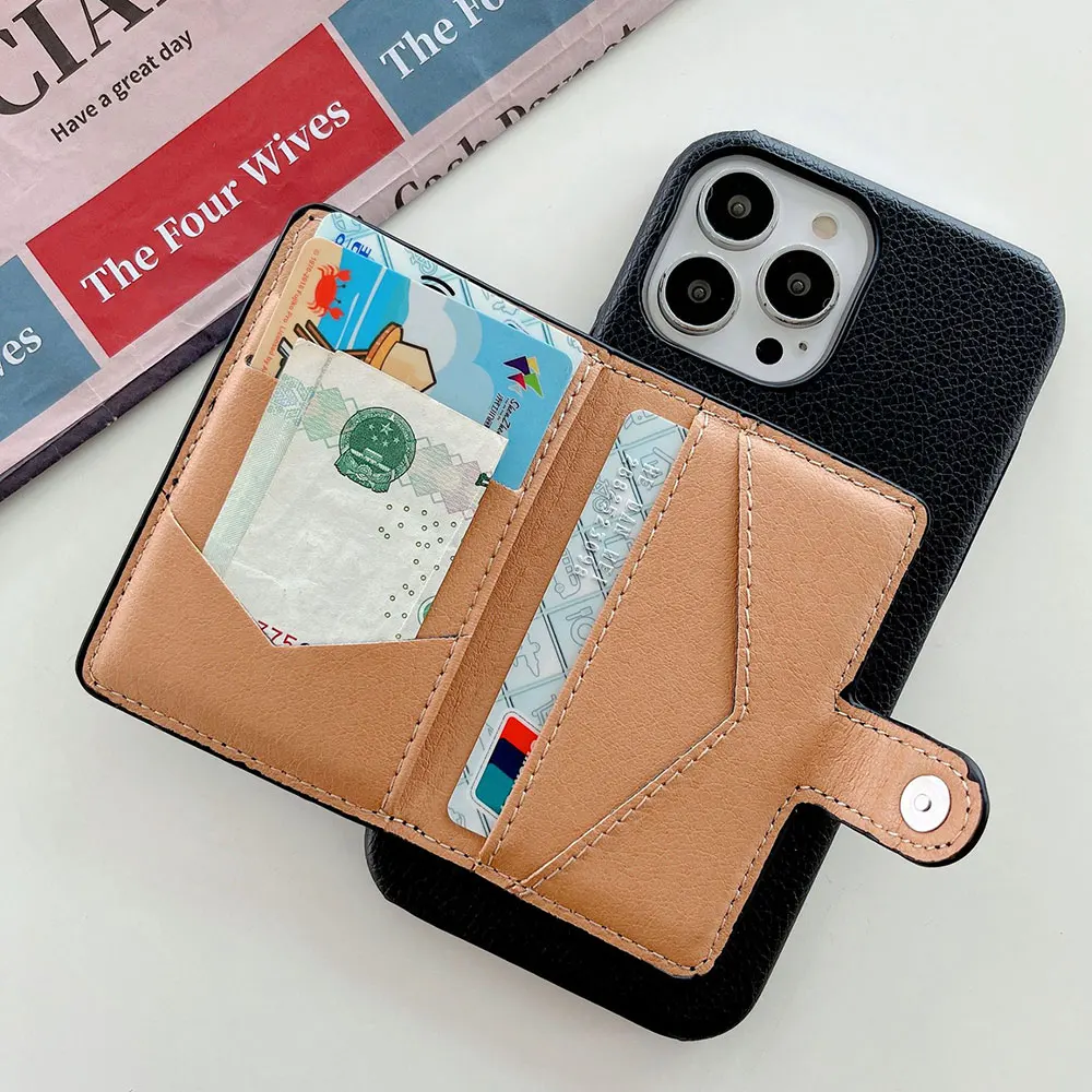 Leather Phone Case For Iphone 15 14 13 12 11 7 Xr Xs Max Pro Plus Pure Colour Card Holder Wallet Mobile Luxury Sjk468 Laudtec details