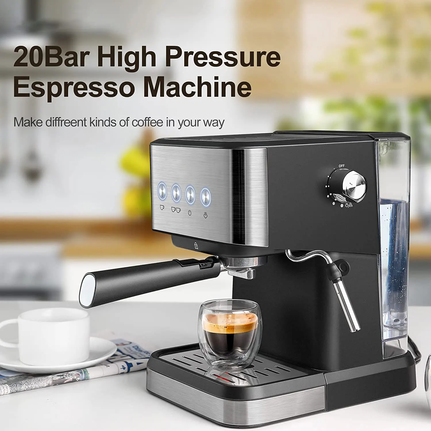 20 Bar High Pressure Espresso Coffee Machines With Powerful Milk Wand ...