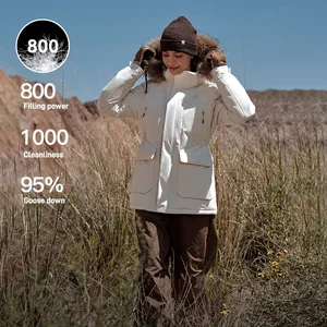 PELLIOT Women Winter Outdoor Hiking 800 Filling Power Goose Down Jacket With Fur Hood Waterproof Parka Down Jacket