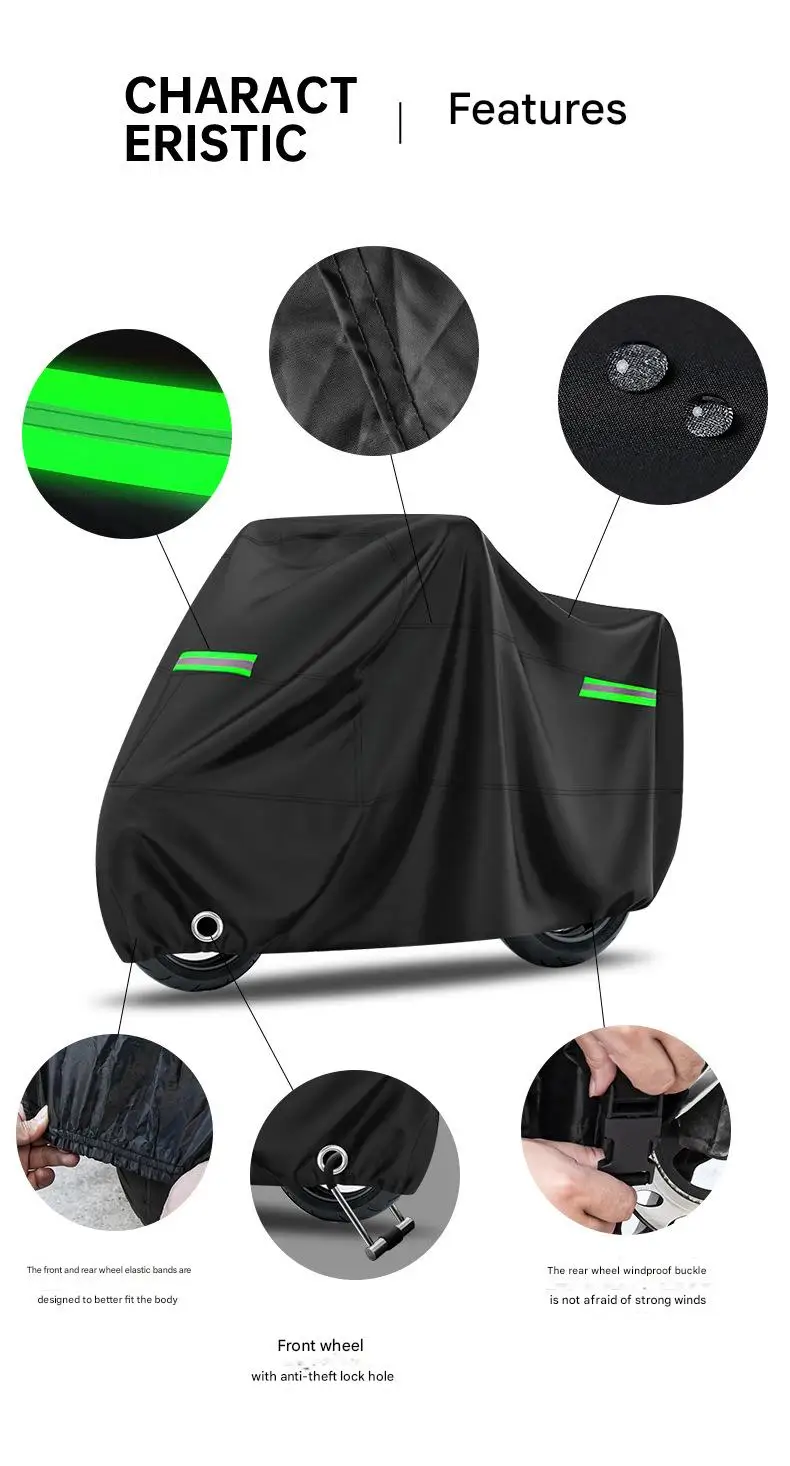 Polyester Taffeta 190T Full Coverage UV Protection Motorcycle & Electric Vehicle Cover Reflective Strip (Multiple Sizes M-4XL)