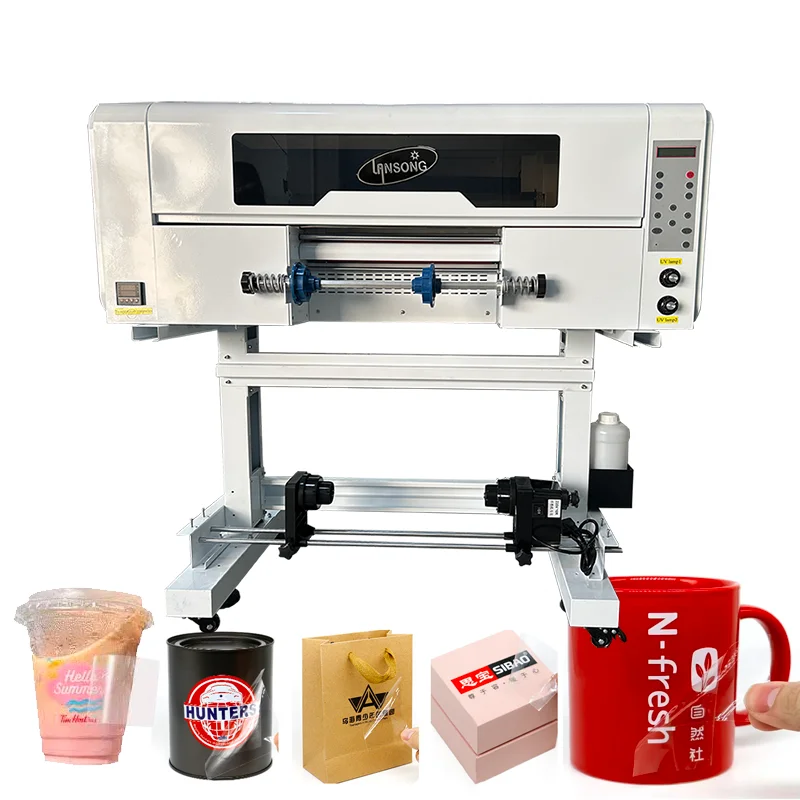 Lansong A3 UV DTF printer 30 sm o'tkazma yorliq bosish mashinasi, kristall yorliqlar uchun barcha in a bir nafasda lenta-dan-lentaga laminator bilan