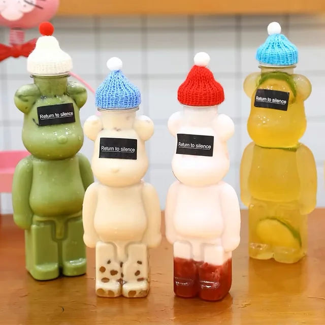 700ML 24OZ 500ML 16OZ PET Plastic Bear Juice Coffee Bottle with Lids Custom Label