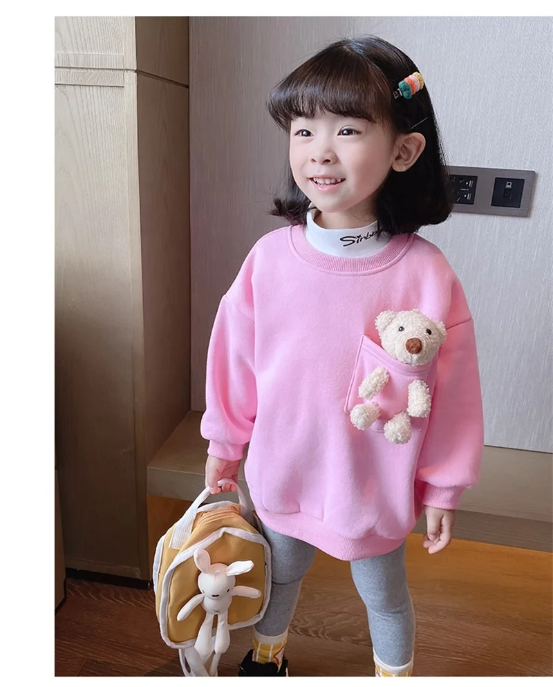Лидер продаж осенне-зимняя теплая толстовка для мальчиков и девочек с изображением медведя Детский плюшевый пуловер карамельных цветов