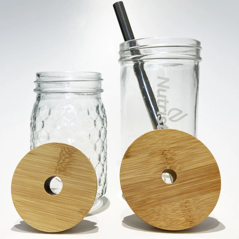 Sieral 70mm Bamboo Jar Lids with Straw Hole for Glass Cup Reusable Regular  Bamboo Beer Can Lids Wooden Canning Lids Compatible with Mason Jar Regular