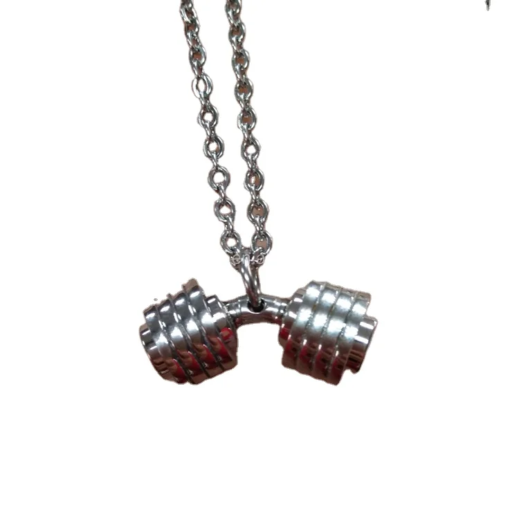 Men Fitness Jewelry Gym Necklace Bend Broken Dumbbell Pendant Show Your Strength and Motivation