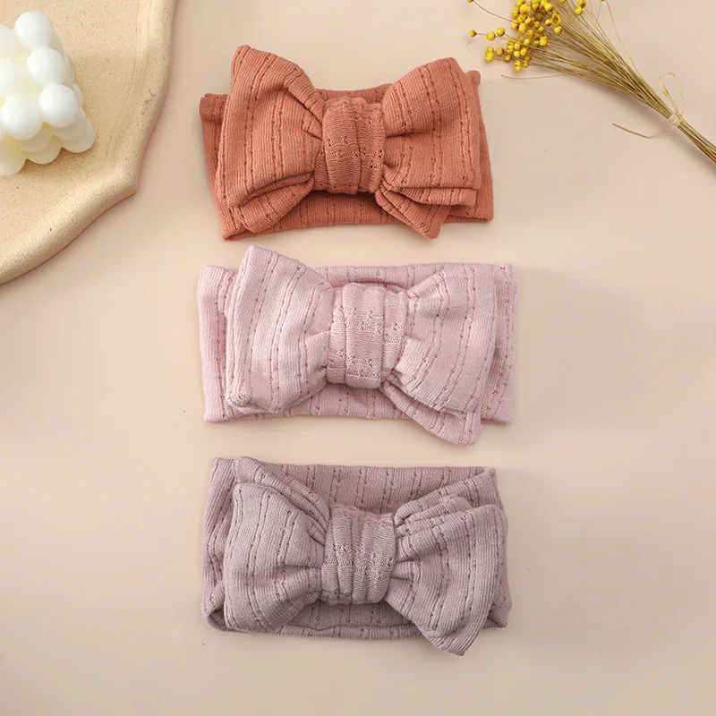 Baby Oversized Bow Wide Turban Hairband Girls Kids Ribbed Knitted Knot ...