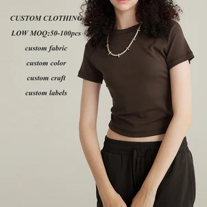 Manufacturer Bulk Wholesale Solid Color Blank Tshirt Women Custom logo Printed Short Sleeve Slim Fit Thick Cotton T Shirt