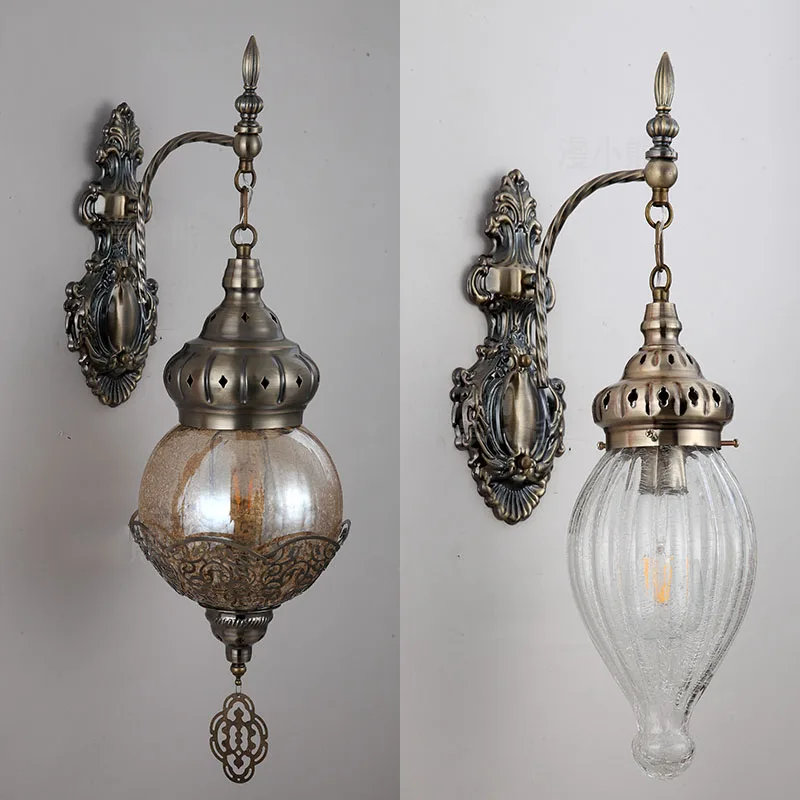 15 Вт E27 в марокканском стиле Железный настенный светильник креативный ручной работы лед треснутый стеклянный абажур светодиодный автоматический цветопередача гостиничного ресторана