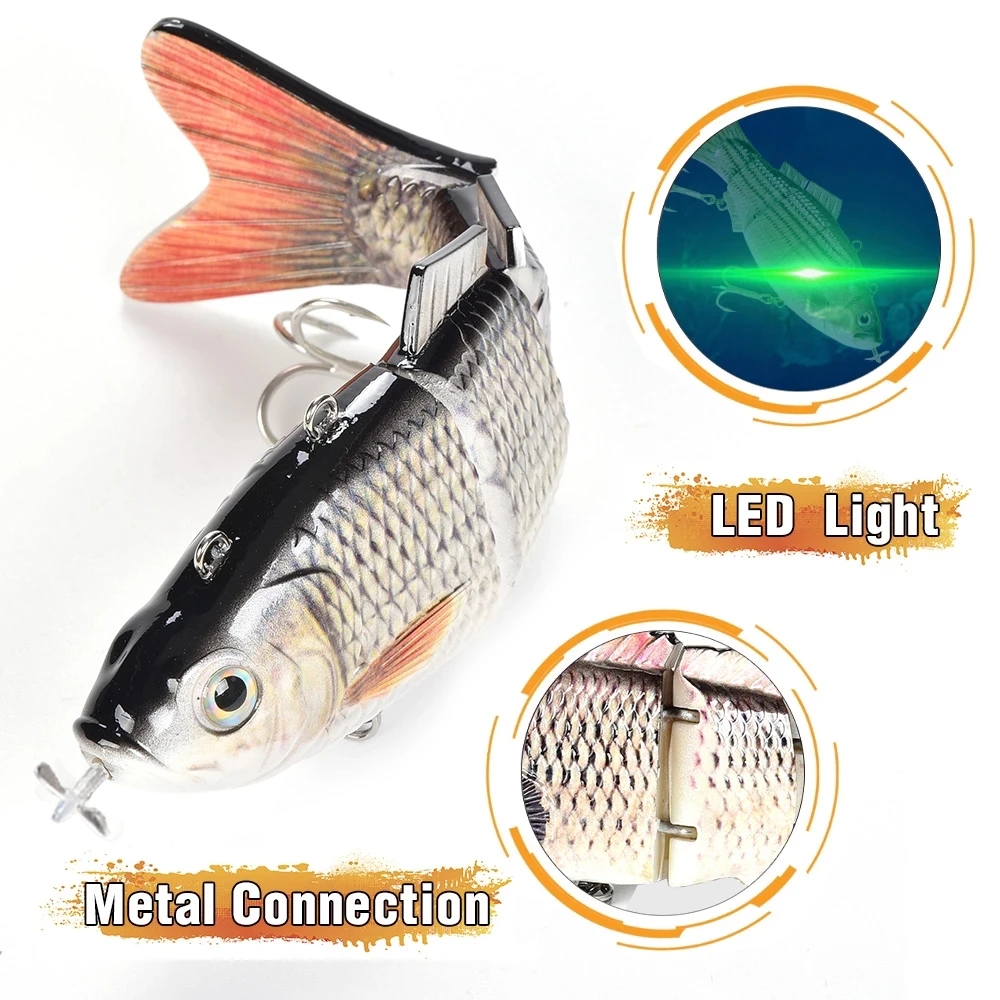 Robotic Fishing Lures Multi Jointed Bait 4 Segments Auto Electric Wobblers  For Pike Swimbait USB Rechargeable LED Light Swimming