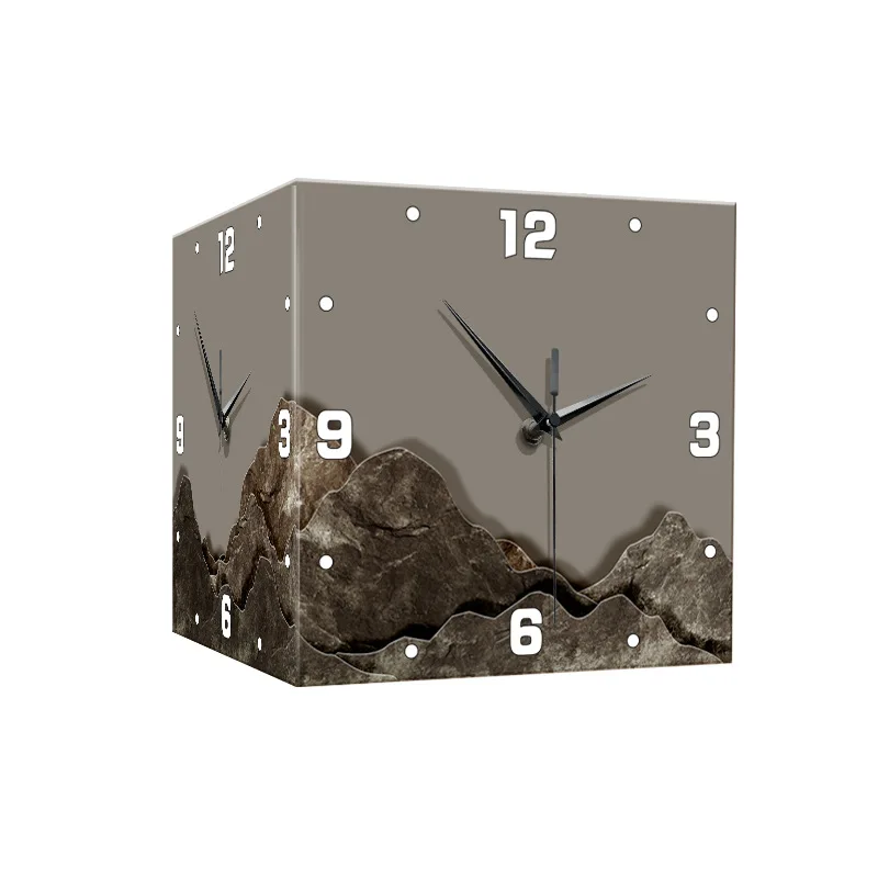 3D Led Light Corner Clock square Living Room Simple Double-sided Clock Iron Digital Hollowed-out Double-sided Hanging Clock