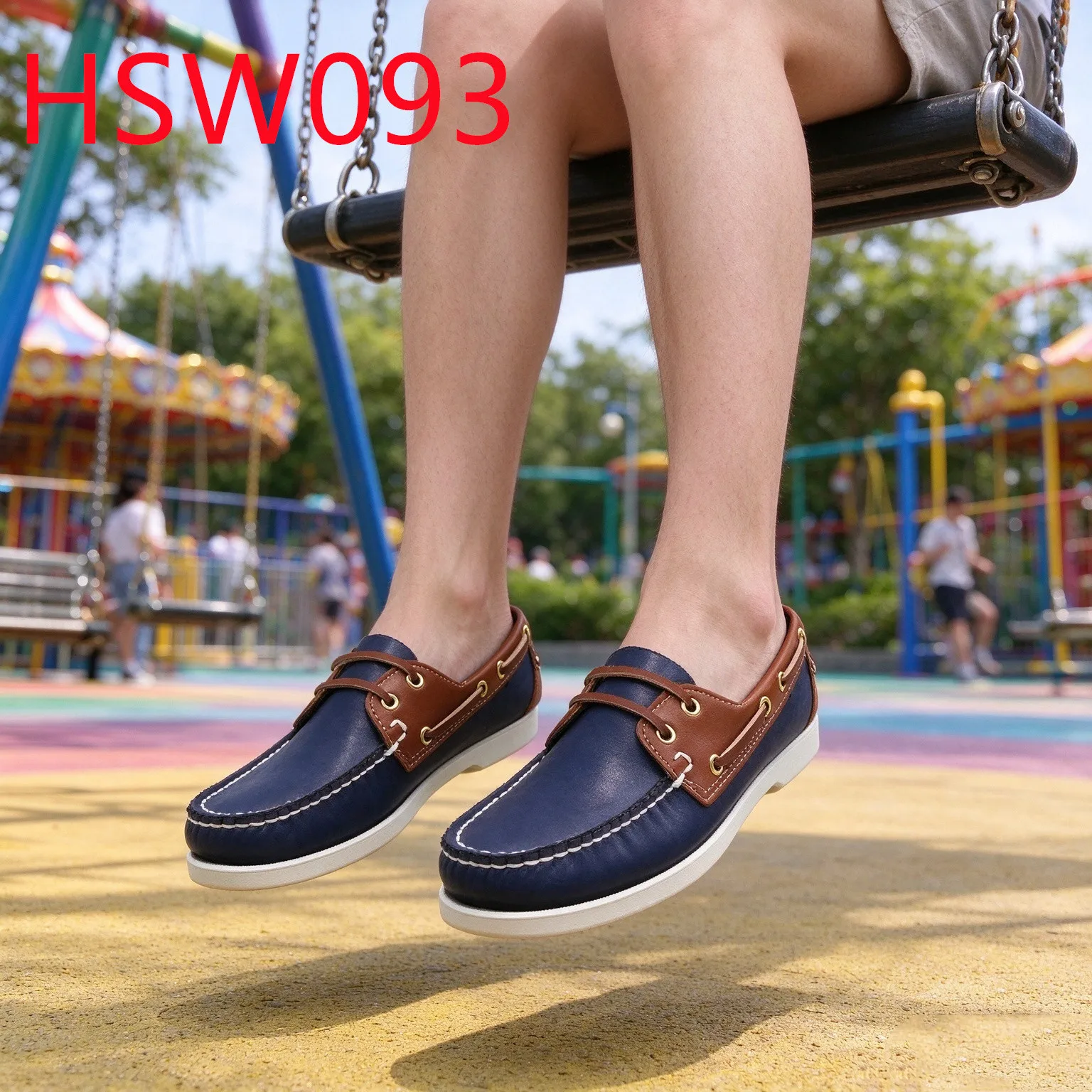 HY,Spain Like Contrasting Color Upper Hua Singh Nautical Boat Shoes No Blisters Hand Sewn Lace-up Style Moccasin Shoes HSW093