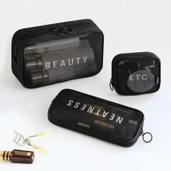 Guangzhou Auyan Custom Red Makeup Bag Set PVC Zipper Mesh Ins Ladies Travel Wash Bag 3 Piece Transparent Makeup Receive