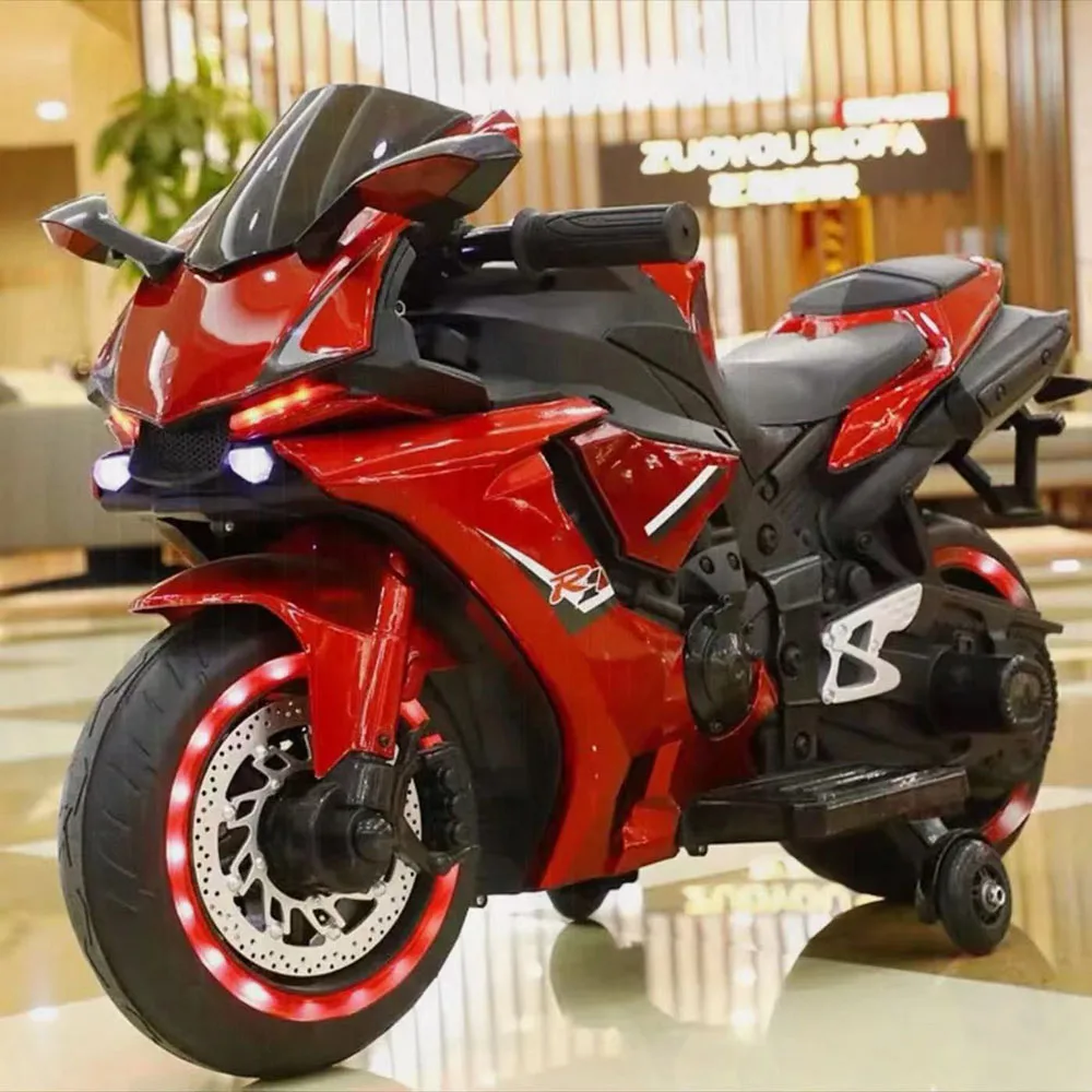 New Model Children's Electric Motorcycle Car Early Education Remote Control Rechargeable Fashion Retro Single/Dual Drive Metal