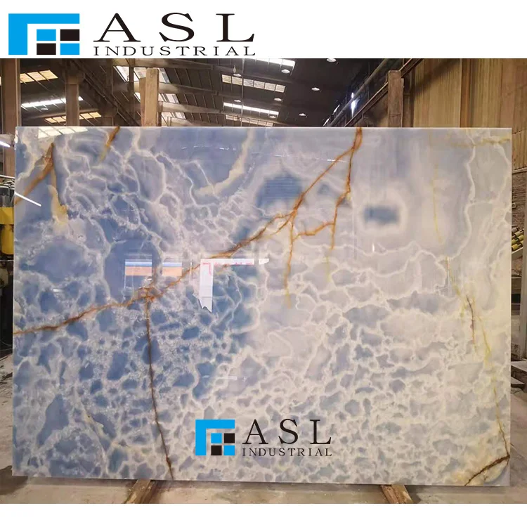 Highly polished blue onyx tiles gold royal onyx panel onice marble kwartsiet floor onyx stone blue