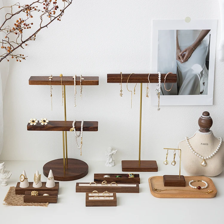Necklace Holder T-Bar Wooden Tabletop Jewelry Organizer Tower for Show  Jewelry Hanging Pendant Earring Bracelet Ring