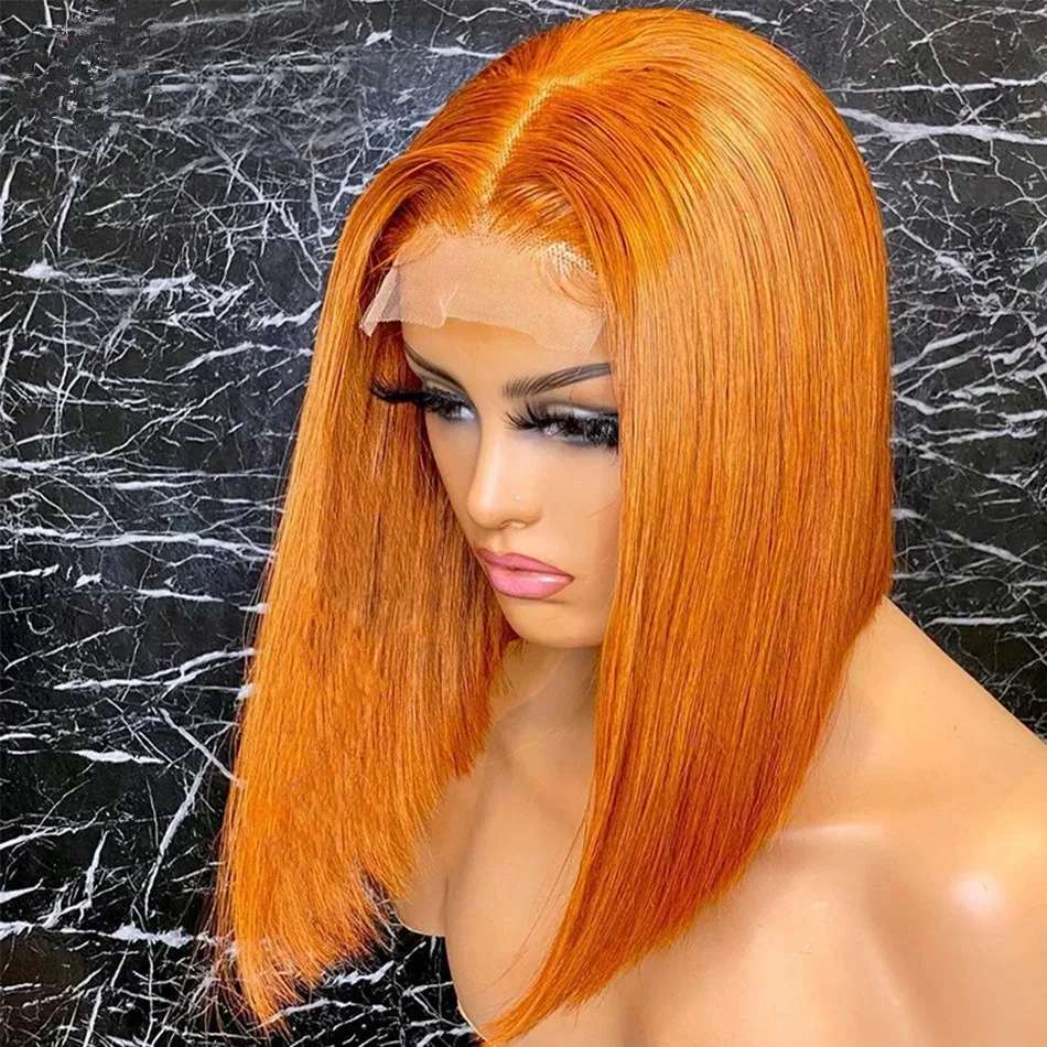 Ginger Brown Lace Front Wig Raw Indian Human Hair Orange Lace Frontal Wig Short Bob Wig_voghion.com