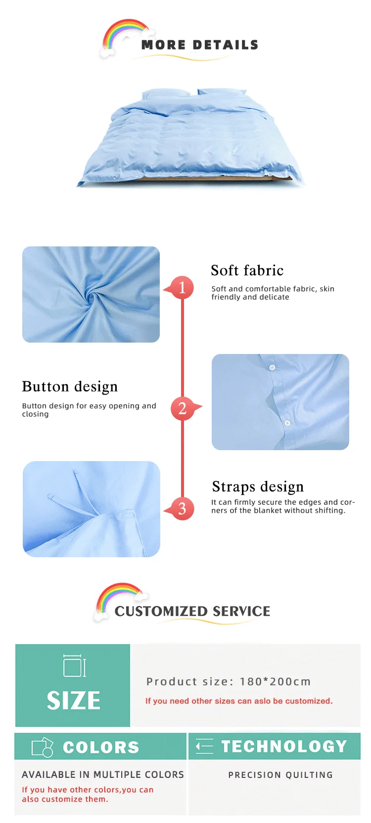 Wholesale Queen King Size Cotton 3pcs 4pcs Bedsheet Bedding Sets Duvet Cover with Button details