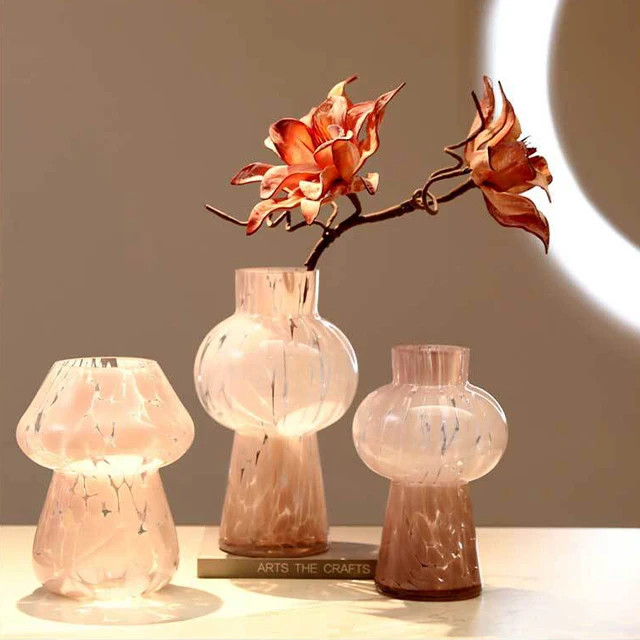 Wholesale Light Luxury Pink Glass Vases Creative Art Vases With Dry