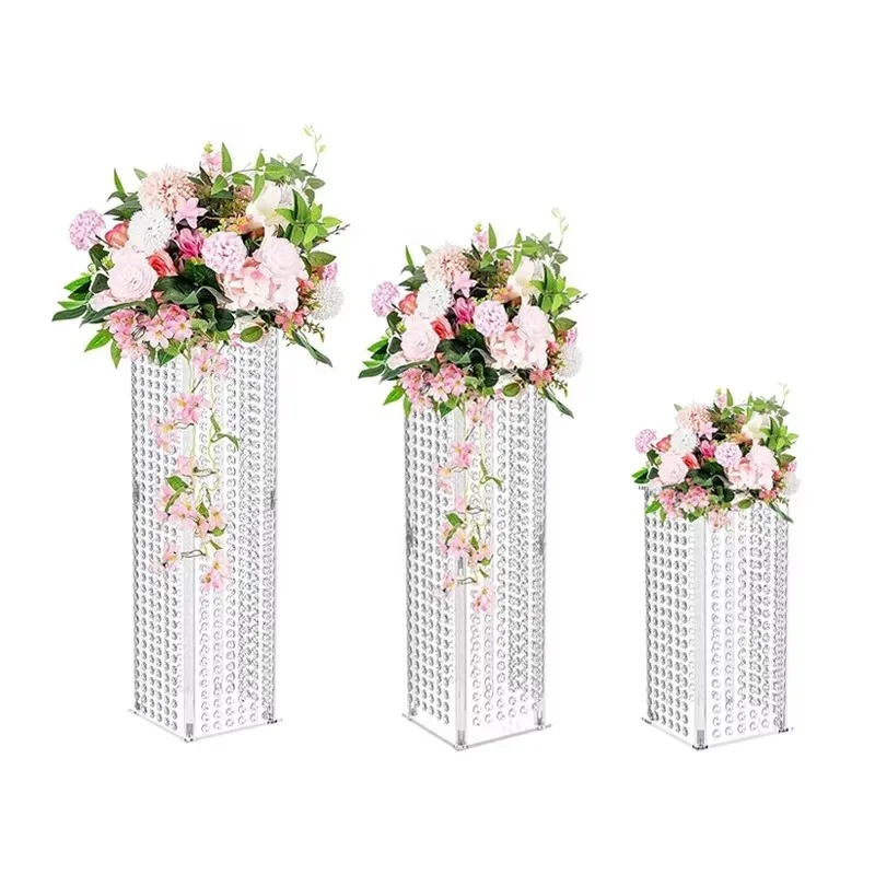 YAMAI Luxury High Quality 32in Plastic White Column Flower Vase Stand Crystals for Weddings Centerpieces 15.8 Inch Electricity - Image 3