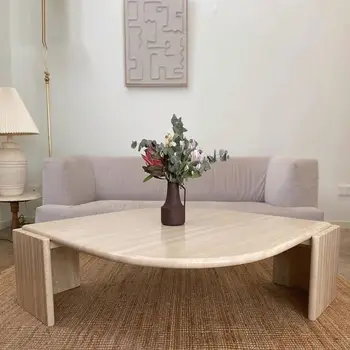 Luxury Natural Stone Travertine Leaf Shape Tea Table Modern Living Room Furniture Travertine Coffee Table