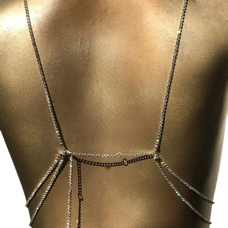 Crystal Body Chain Bra with Rhinestone Inlay - 18k Gold Silver Plated