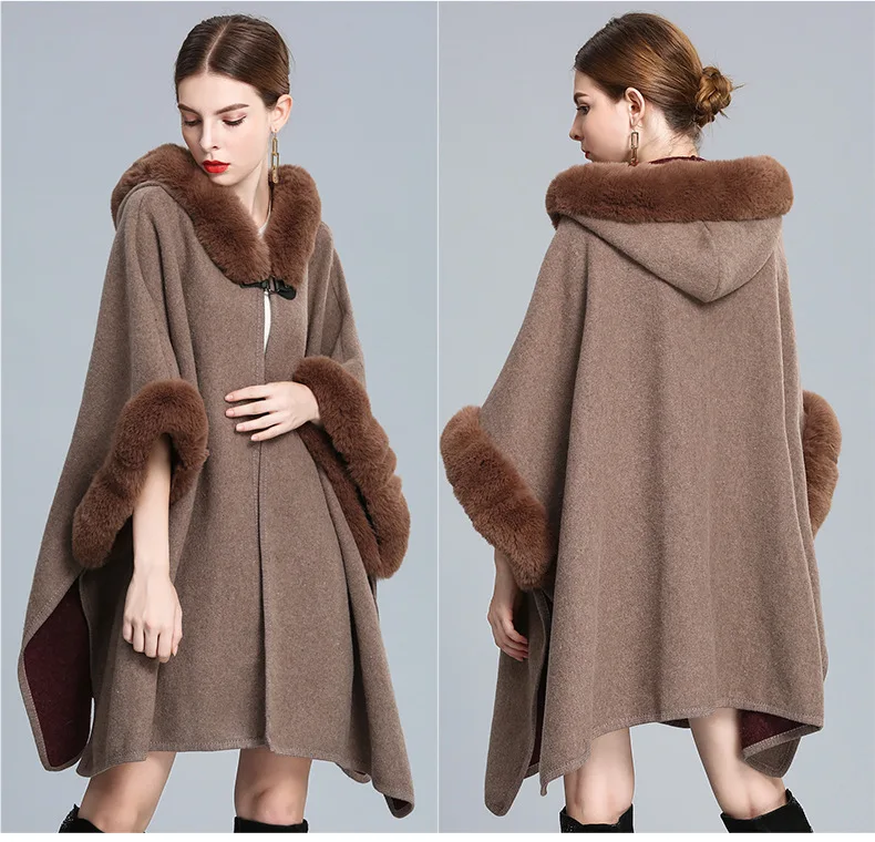 YJKIS Women Faux Fur Shawl Wrap Poncho Fur Collar Cuffs Cape