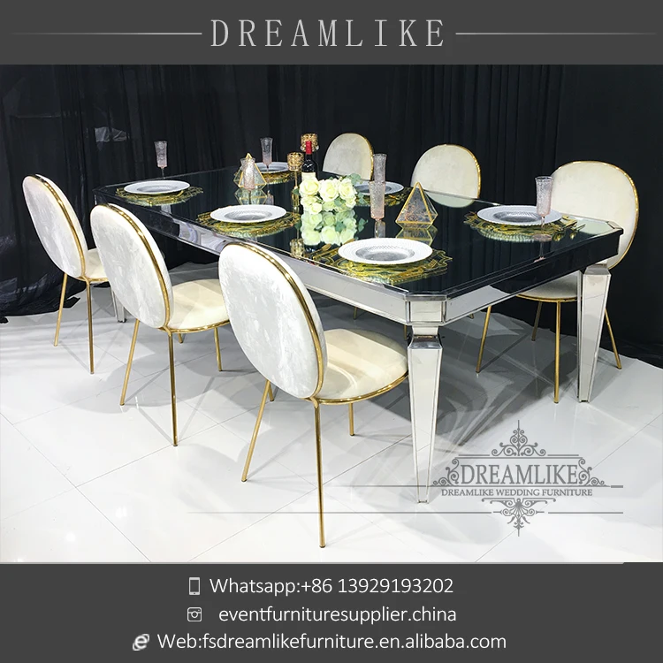 Dubai Rectangle Mirror Glass Top Wedding Dining Tables And Chairs For