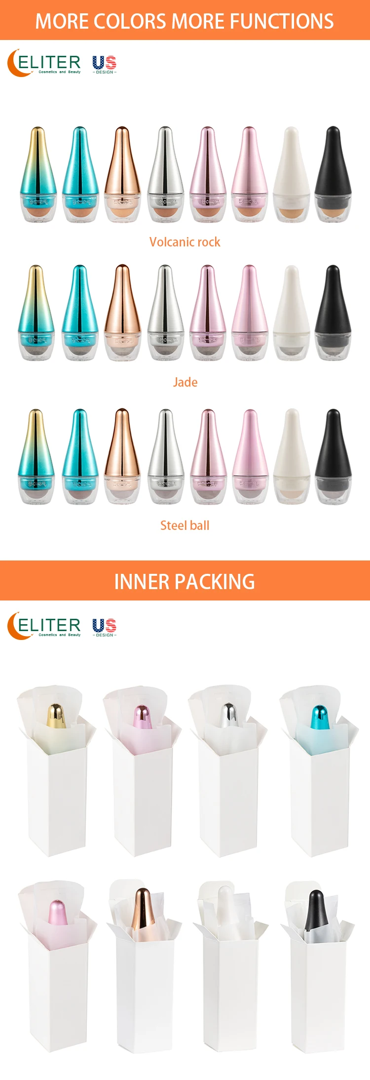 Eliter Hot Sell In Stock Portable 3 In 1 Replaceable Ice Cold Massage Roller Face Oil Absorbing Roller Beauty Roller