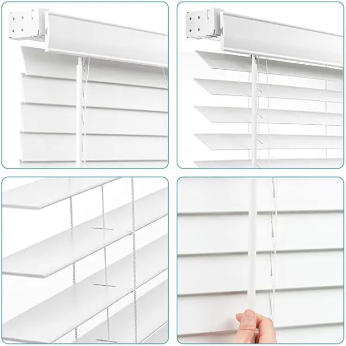 Non-Leaded PVC Slats Vinyl Horizontal Window Blinds White Cordless Faux-Wood Venetian Blind With Tilt Wand