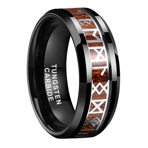 Coolstyle Jewelry 8mm Engagement Wedding Band for Men Women High Polish Norse Viking Rune Inlay Black Tungsten Carbide Rings