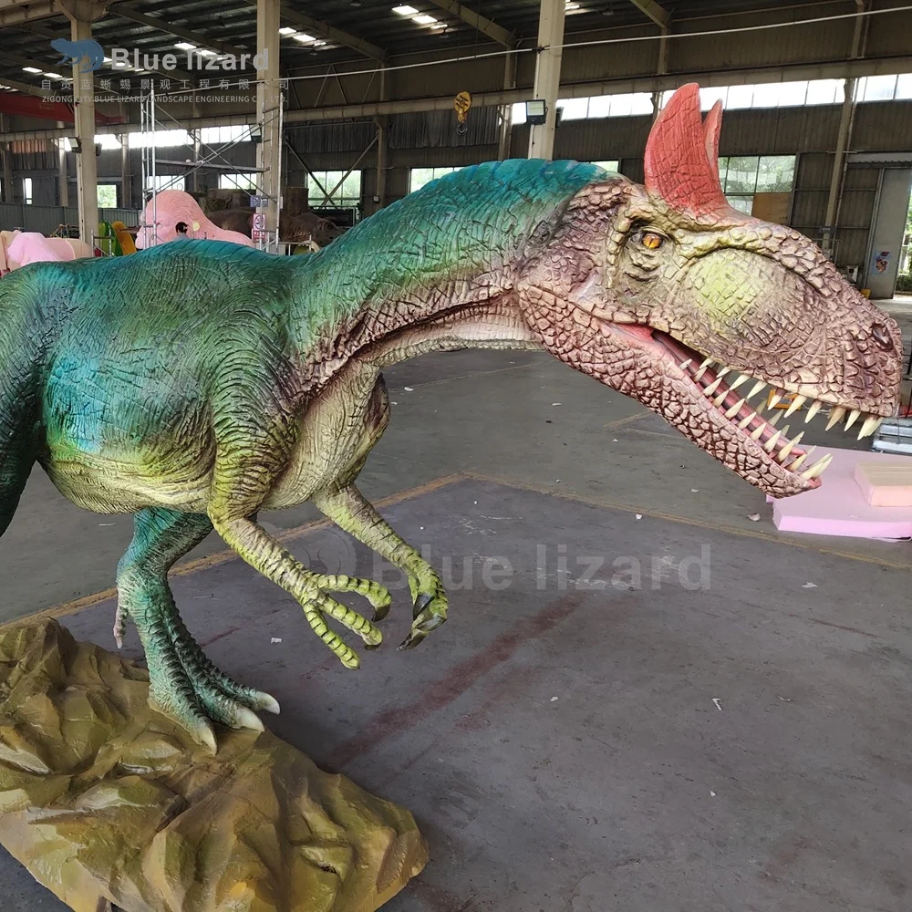 Blue Lizard Robotic Simulation Animatronic Life Size Dinosaur Cryolophosaurus Statues for Sale