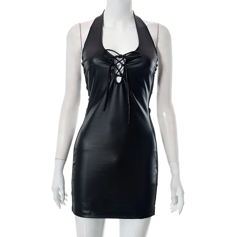 Summer Spicy Girl Pu Leather Halter Dress Sexy Party Dresses Women  Nightclub Dress 2025| Alibaba.com
