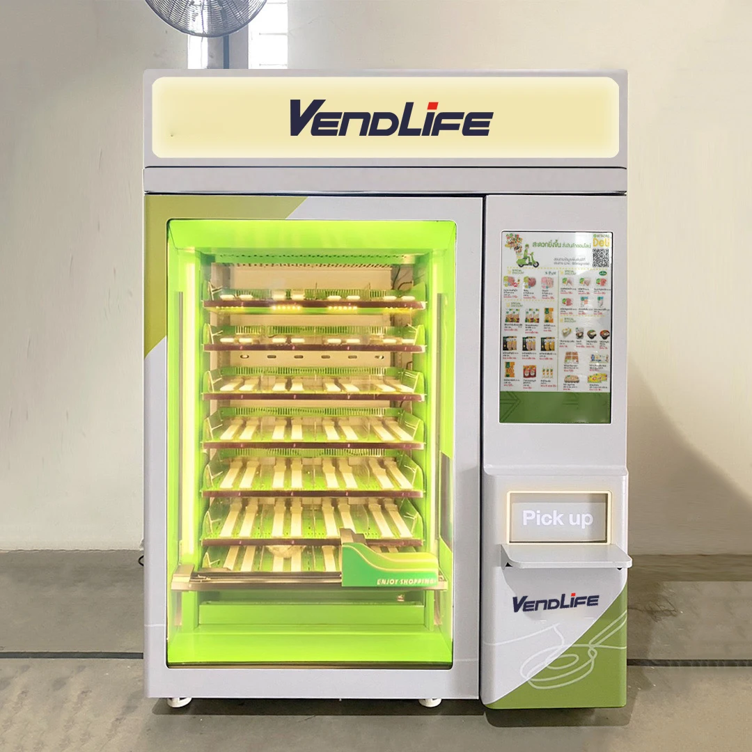 Touch screen chilled vending machine for prep meals microwaved heating hot food warm vending machine