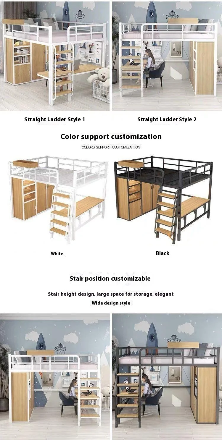 product multifunctional loft bed with thickened iron frame and elevated desk for small apartments wardrobe underneath bed-6