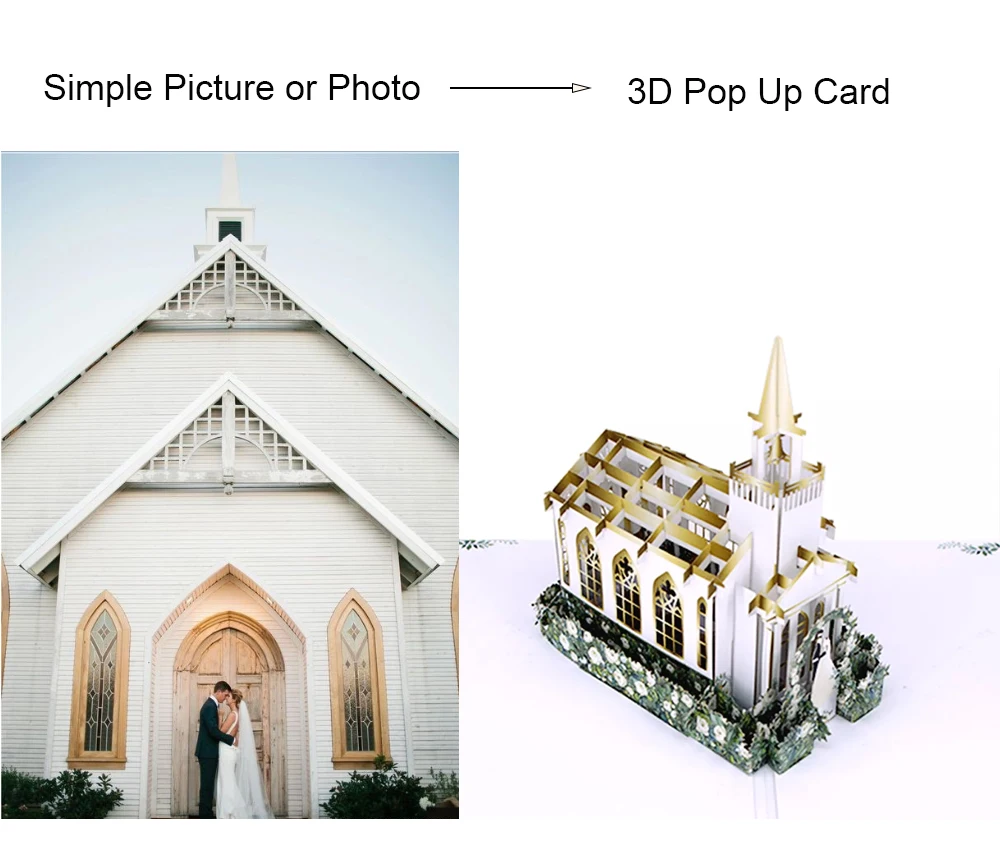 Winpsheng на заказ Роскошная лазерная резка церковное здание дизайн всплывающее Свадебное приглашение