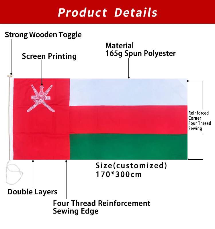 Wholesale Fast Shipping Custom Flag 100% Polyester Flags 3X1.7M The Sultanate of Oman All Country Flag manufacture