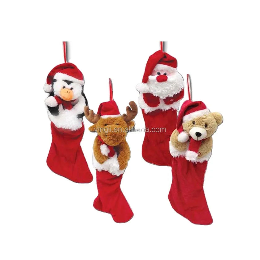 A616 Vintage Stocking Plush Toy Stuffed Animal Christmas Stocking