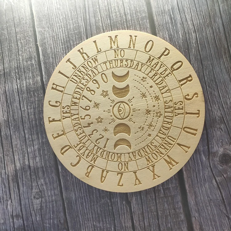 Wooden Carving Board Pendulum Five Pointed Star Pattern Wooden Crafts Gift Home Decoration Witchcraft Divination Board