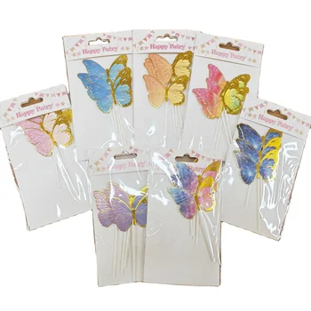 birthday party cake TOPPER Baking cake decoration Instagram Gold Phnom Penh paper color butterfly four sets