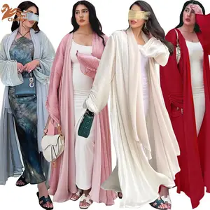 MQ098 Wholesale  High Quality Muslim Women Solid Abaya 1pcs Slamic Clothing   Muslim Dress Front Open Abaya